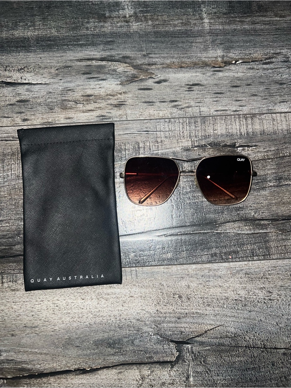 Quay Australia Gold Frame Brown Gradient Lens Sunglasses